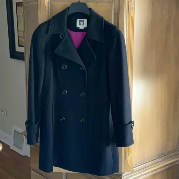 Anne Klein Double-Breasted Winter Coat, Black, Size Medium, pre-owned - Picture 1 of 4